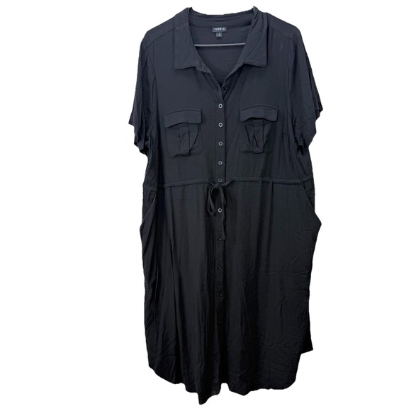 Torrid Black Twill Drawstring Button Up Short Serve Shirt Dress Size 1X Pockets - Picture 5 of 10